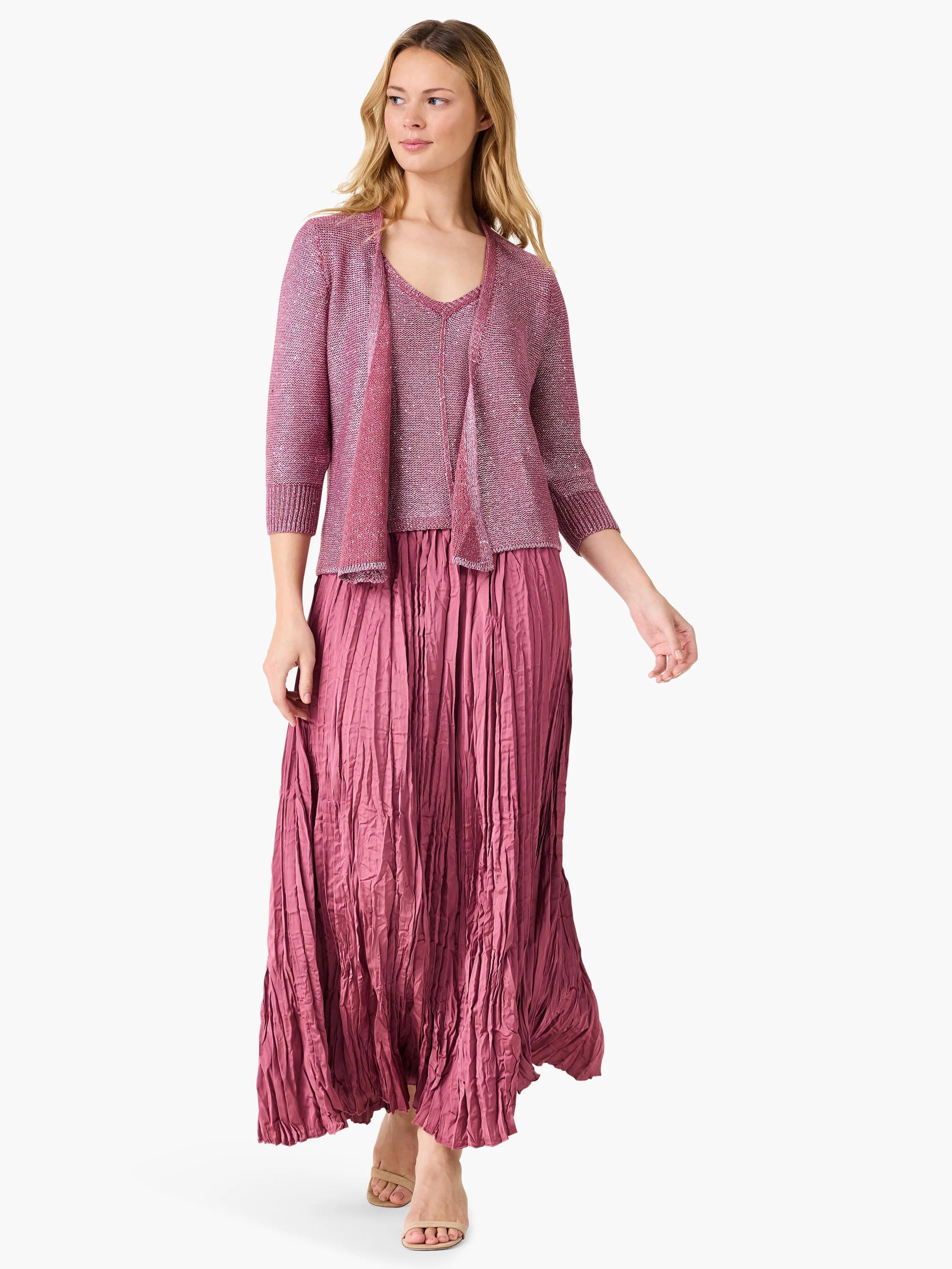 Deep rose Crinkle Crush maxi skirt, featuring prominent vertical crinkled texture.