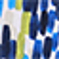 Swatch with thick, vertical strokes of navy, bright blue, & lime green on white. Abstract, painte...
