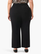 Black wide-leg cropped trousers, shown from the back.  Elastic waistband, pockets.
