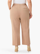 Here's alt text for the image, keeping it concise and focusing on visual details:

"Beige wide-leg cropped trousers, rear...