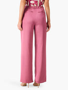 Dusty rose wide-leg pants;  elastic waistband,  back pockets.
