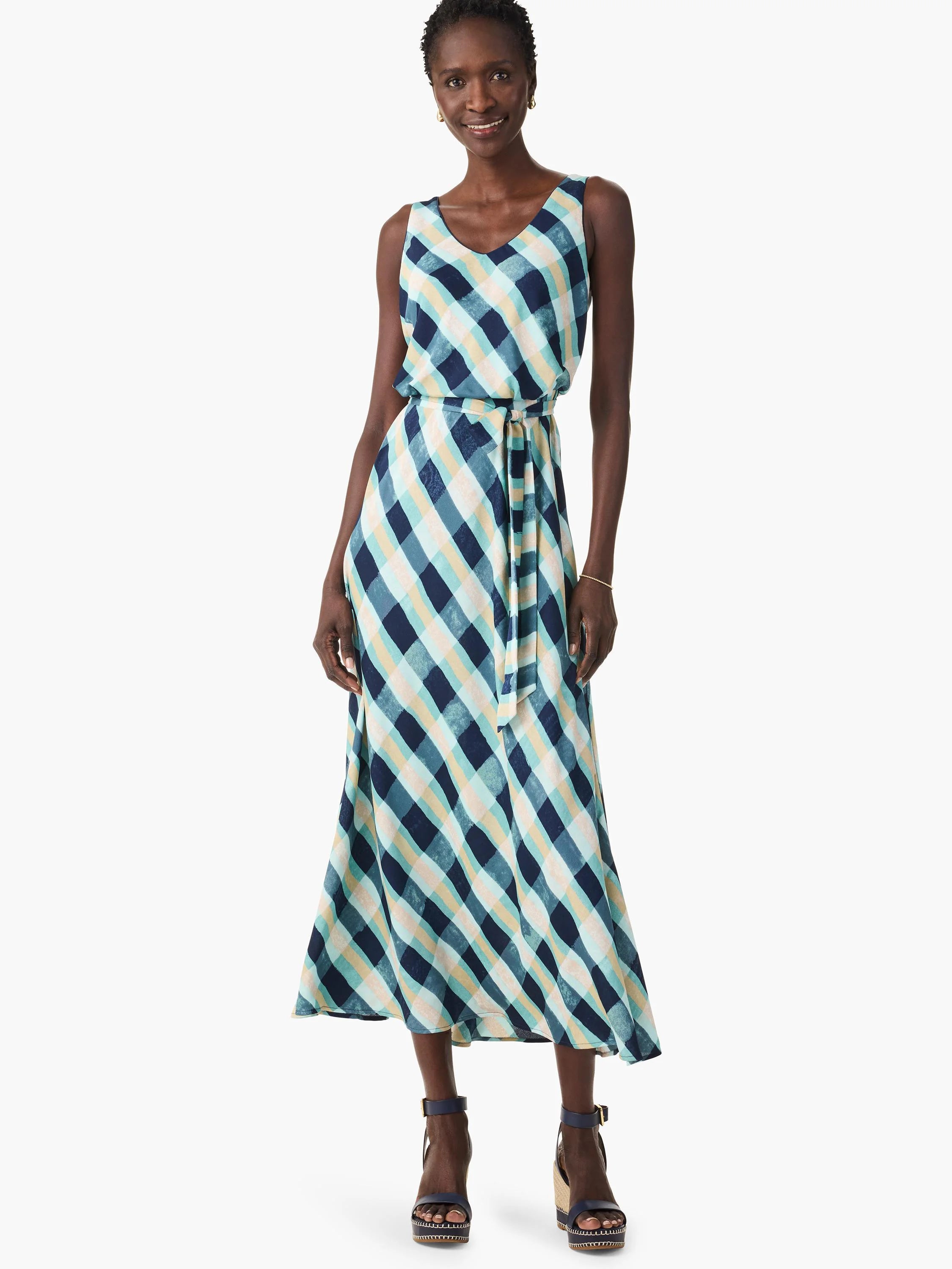 Painted Plaid Bianca Dress in Aql