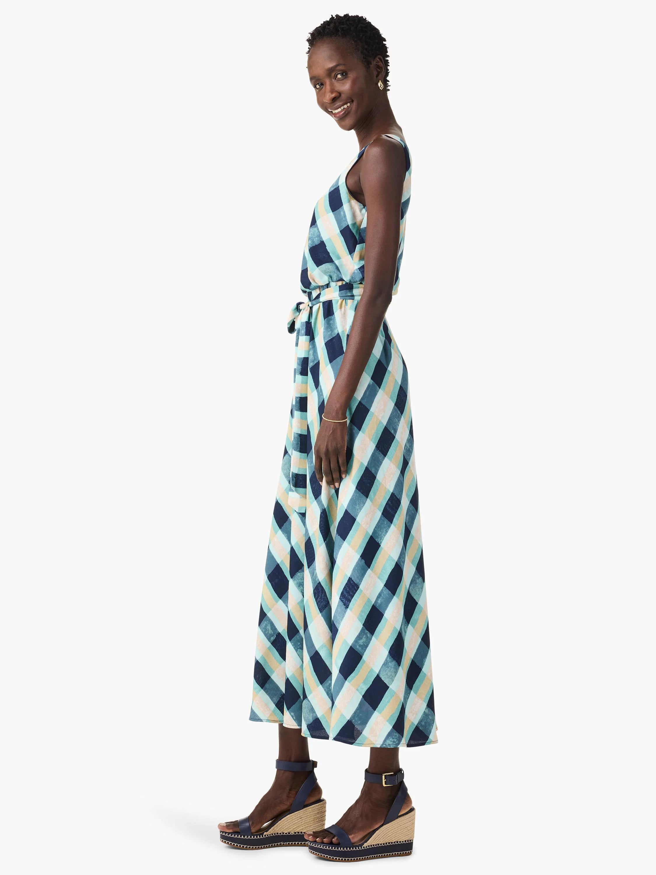 Painted Plaid Bianca Dress in Aql