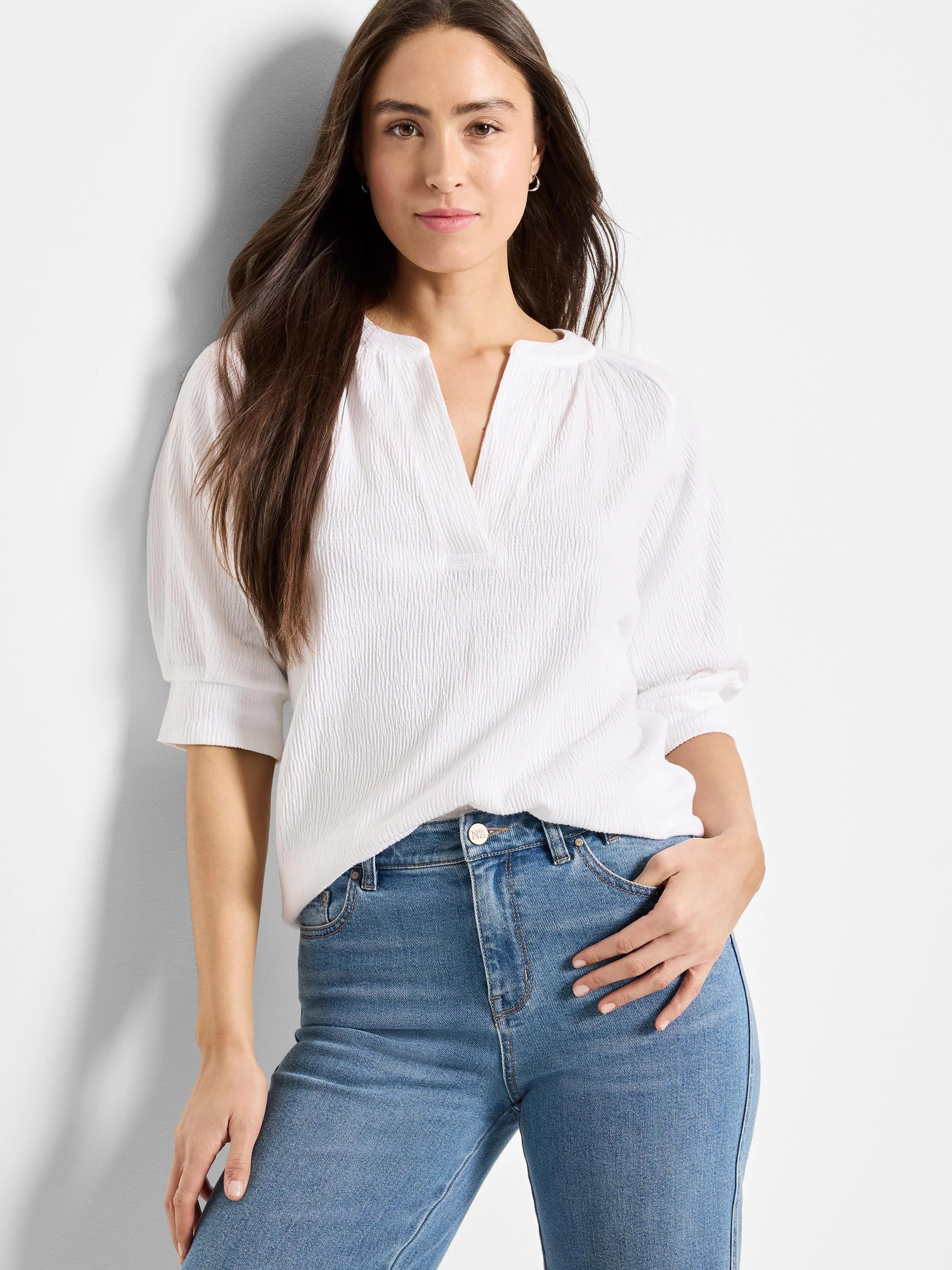 Crinkle Knit Cafã© Top in Pwh