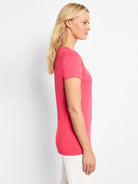 Coral pink, standard fit, crew neck t-shirt with short sleeves.