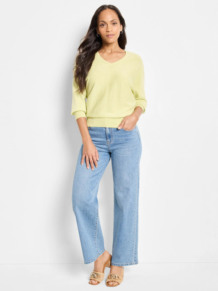 Easy V-neck Pure Cotton Sweater in Cel