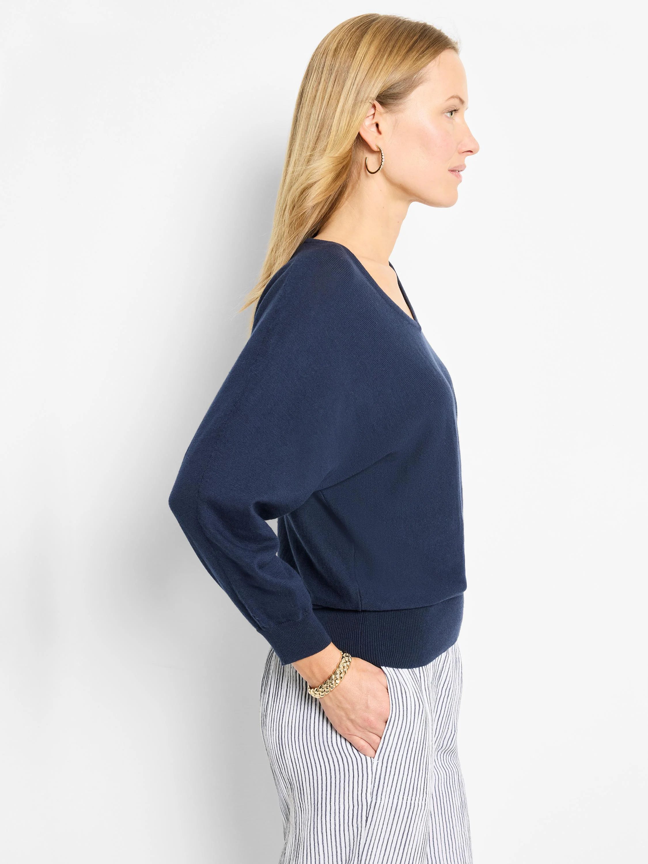 Easy V-neck Pure Cotton Sweater in Did