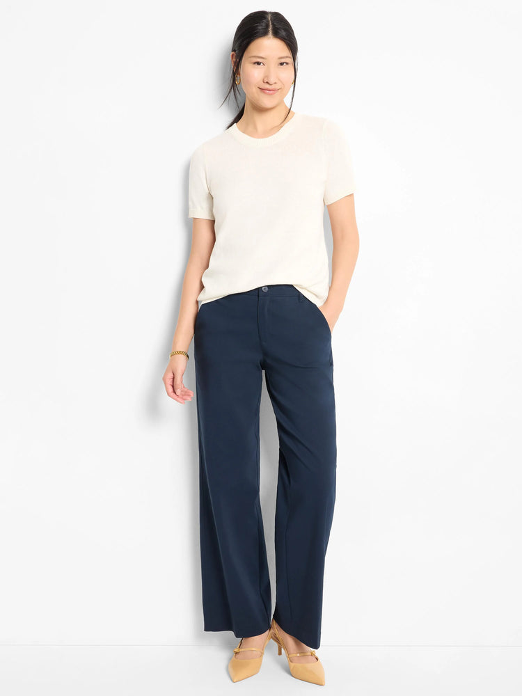 Off-white scoop-neck short-sleeve cotton sweater tee.