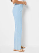 Light blue denim wide-leg pants;  straight,  ankle-length.