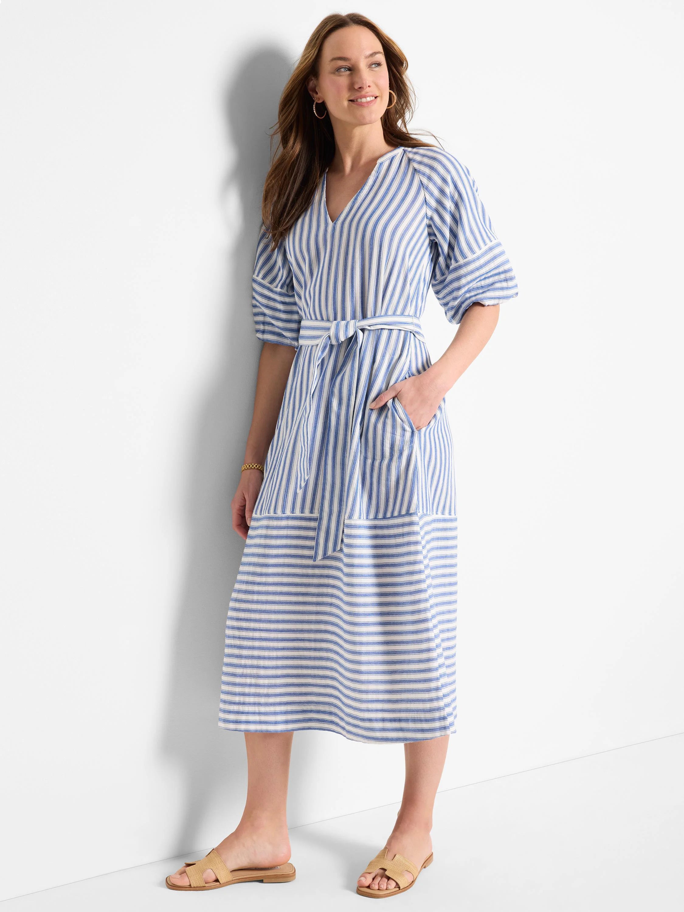 (取寄) ニックゾー レディース ダブル ガーゼ ミックスド ストライプ ドレス NIC+ZOE women Double Gauze Mixed Stripe Dress Blue Multi Double Gauze Mixed Stripe Dress