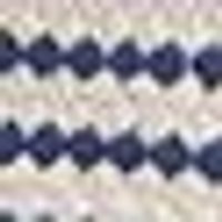 Soft, creamy off-white woven fabric with textured navy blue stripes. Features small connected dia...