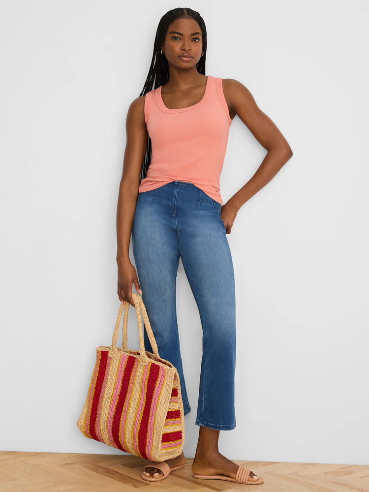 Peach ribbed knit scoop neck tank top.