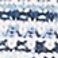 White knit fabric with geometric patterns in light, medium, and dark blue.