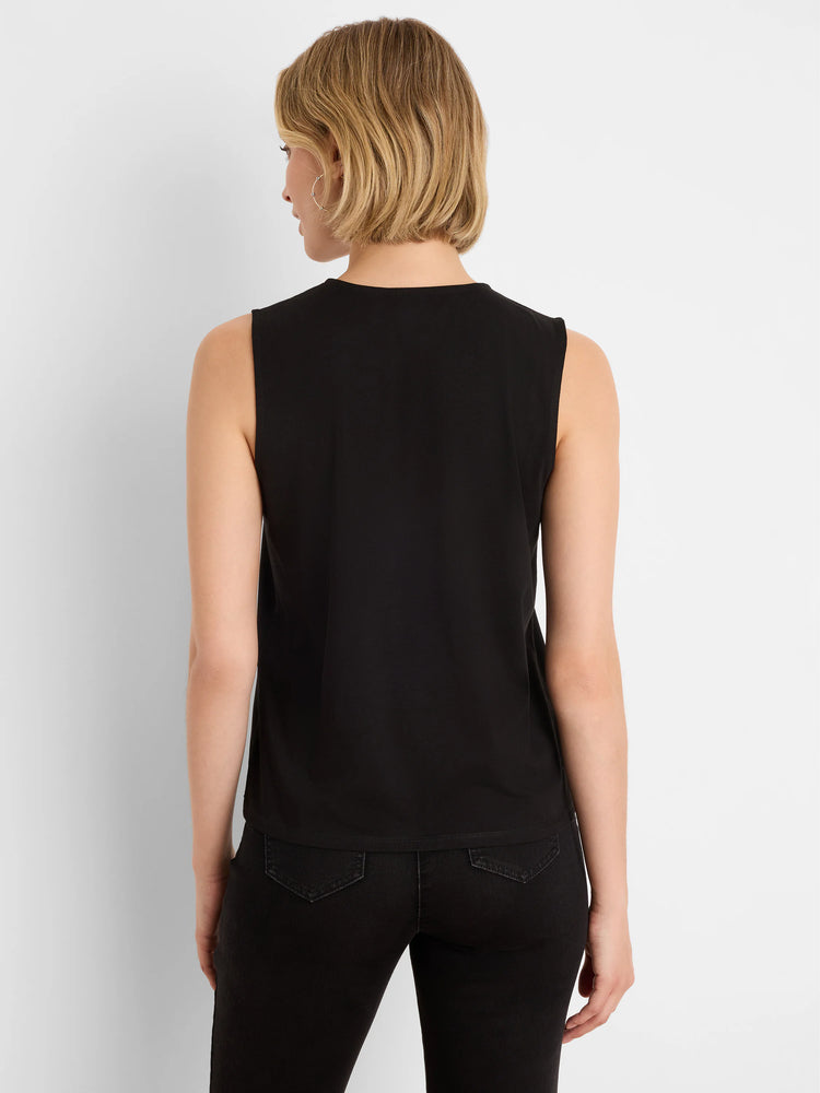 Black sleeveless top, shown from the back. Simple cut with a plain, round neckline.