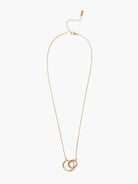Gold-toned necklace with a thin chain and two intertwined, organic gold rings at its base.
