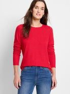 Red long-sleeve shirttail tee.  Crew neck.  Solid color.