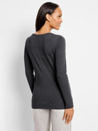 Dark gray long-sleeved shirt, crew neck, shown from the back.