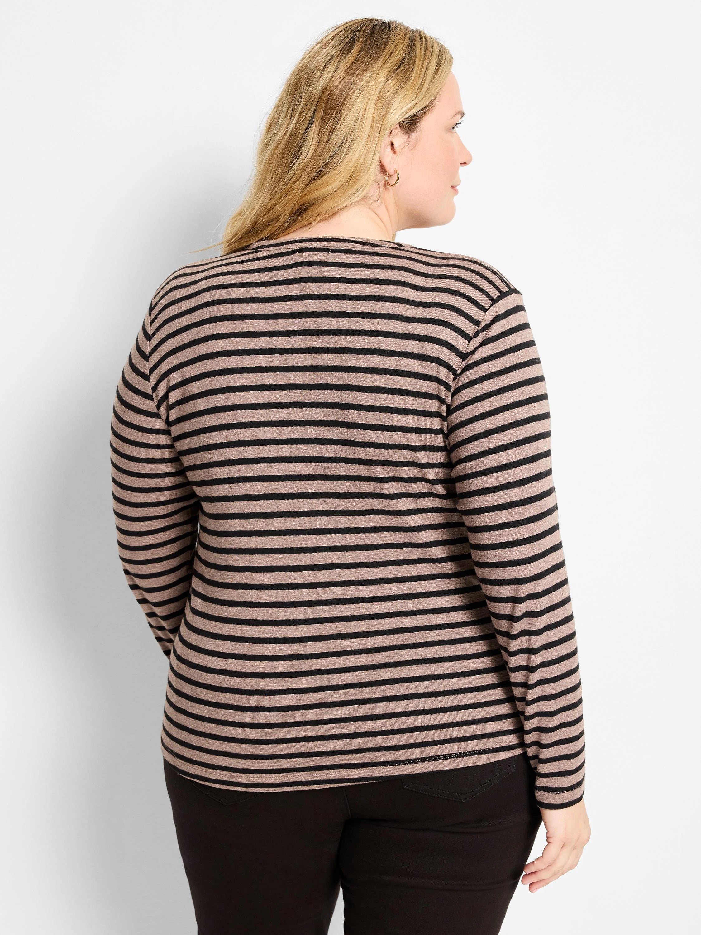 NZT Striped Long Sleeve Henley Tee