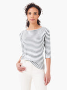 Nzt 3/4 Sleeve Stripe Boat Tee in Gri