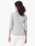 Nzt 3/4 Sleeve Stripe Boat Tee in Gri