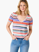 Nzt Painted Stripes Short Sleeve V-neck Tee in Pkm