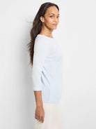 Pale blue 3/4 sleeve boat tee, showing a subtle slub fabric texture.