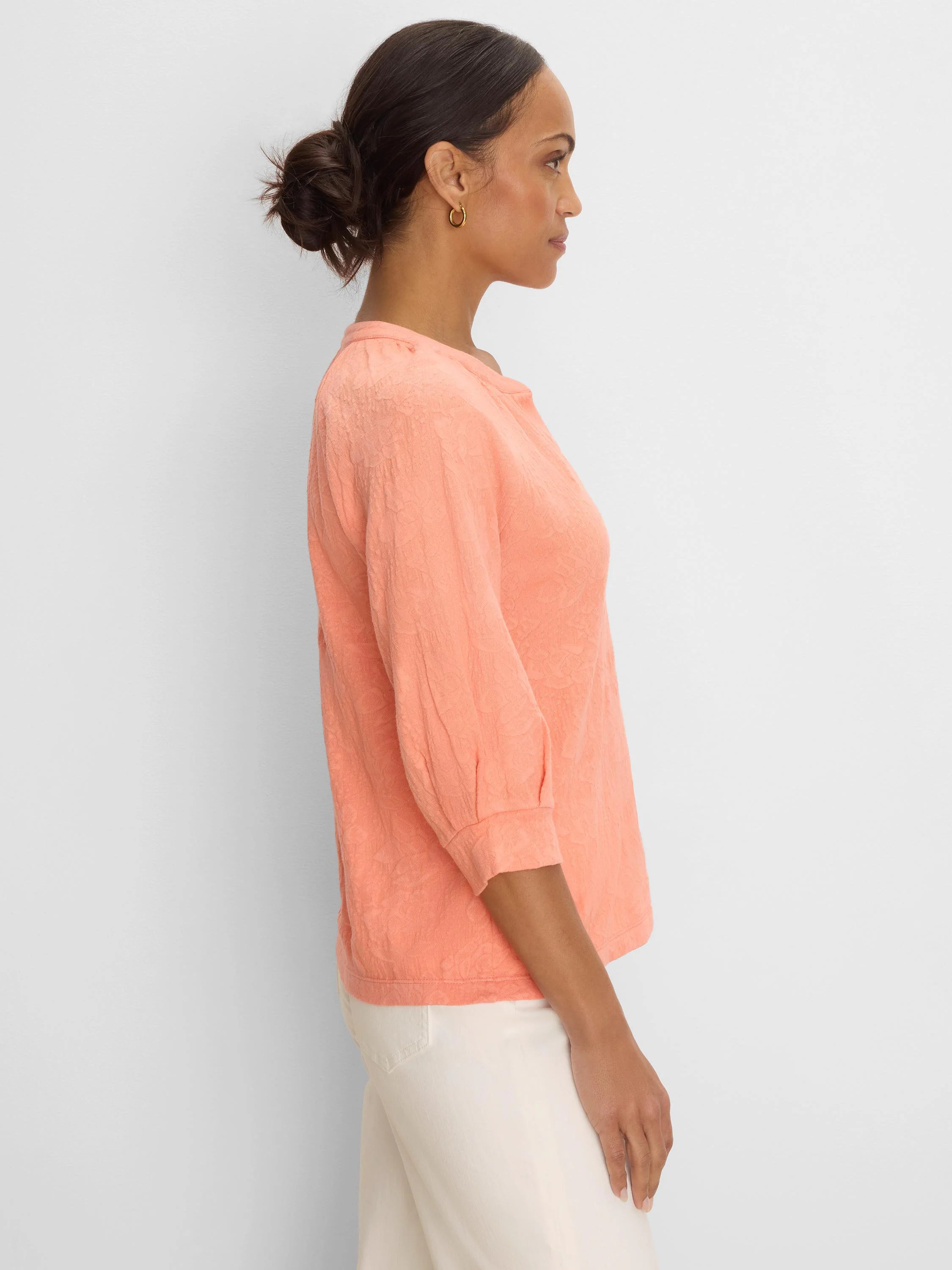 Nzt Lace Knit Split Neck Top in Cly