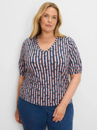 Nzt Elbow Sleeve Reef Stripe V-neck Tee in Imi