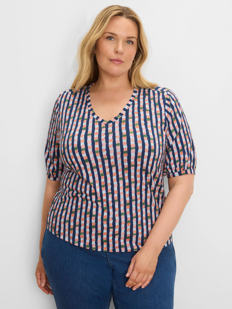Nzt Elbow Sleeve Reef Stripe V-neck Tee in Imi