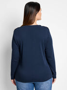 Here's alt text for the image, suitable for visually impaired users:

"Navy blue long-sleeve top, back view.  Features...