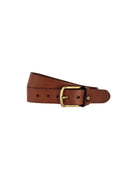 Brown 1-inch leather belt with a gold-toned buckle and multiple adjustment holes.