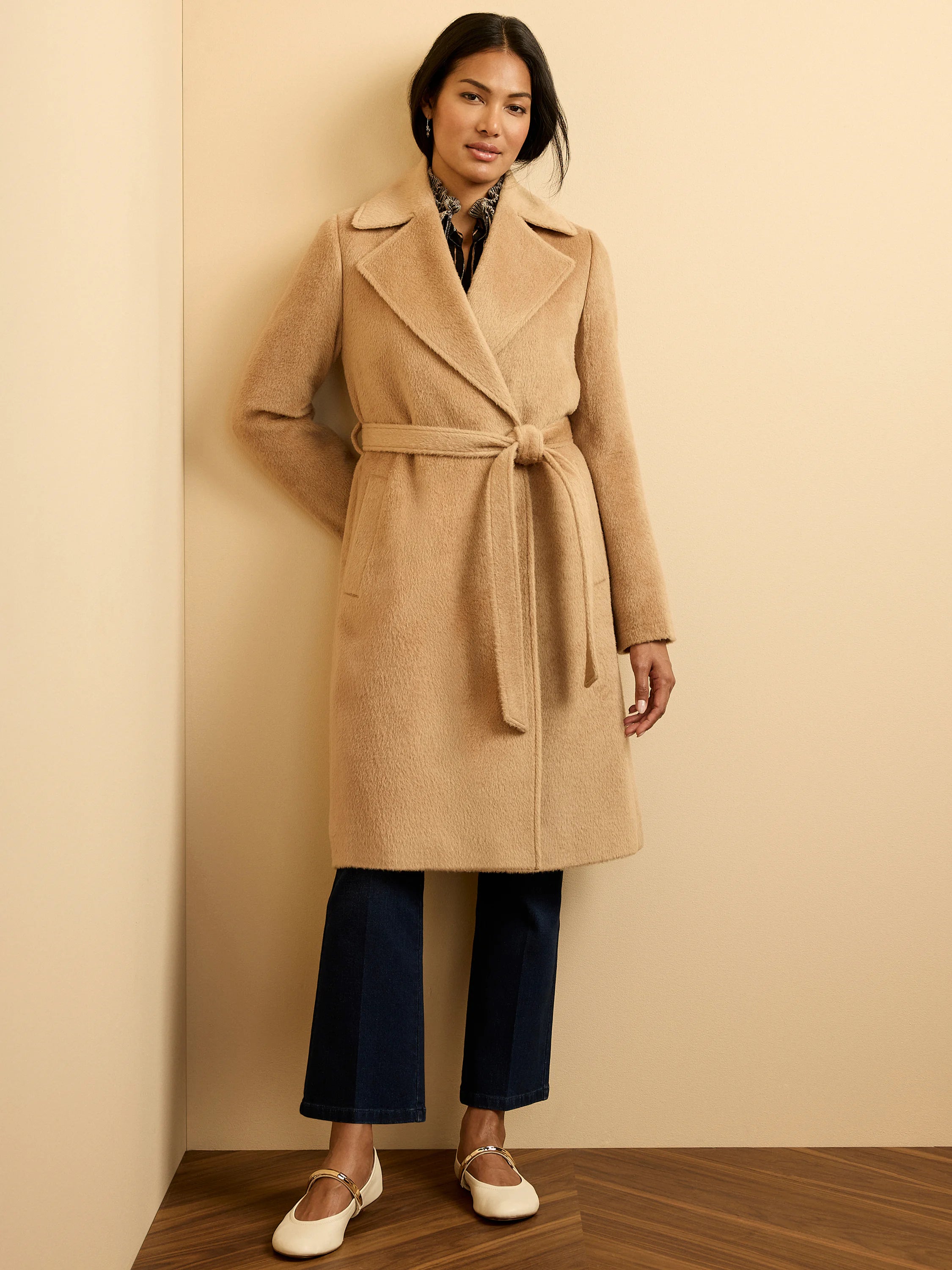 Alpaca Wool Blend Wrap Coat