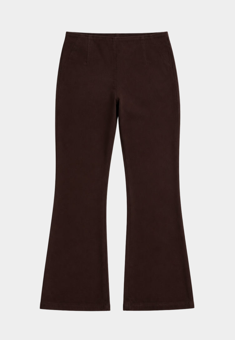 Dark brown wide-leg cropped pants shown flat against a light gray background.