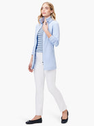 Light blue, zip-front knit jacket.  Long sleeves, collar.