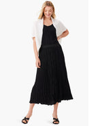 Black crinkle-textured tank dress.