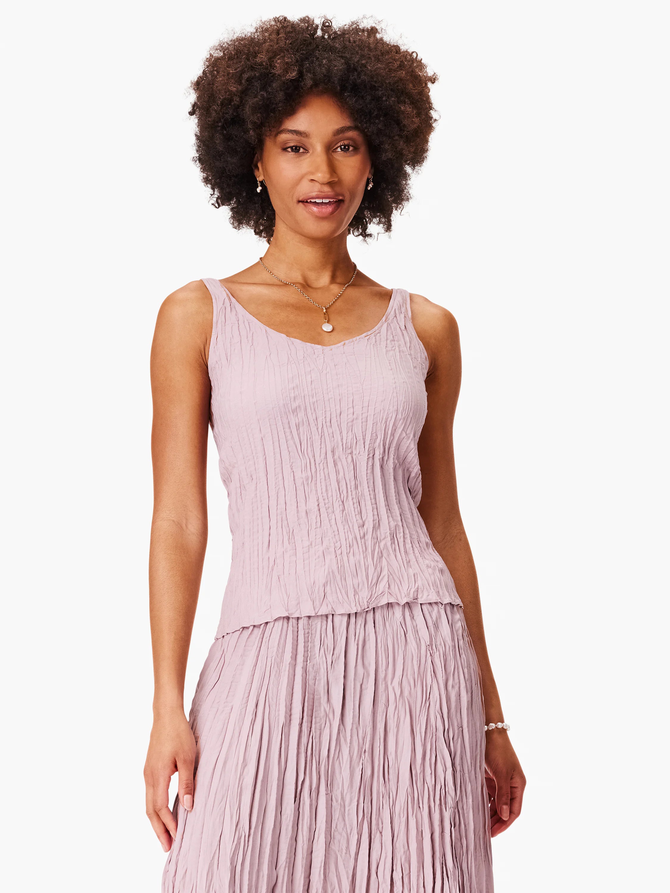 Light purple tank top with a pronounced vertical crinkled texture.