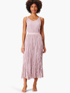 Muted lavender tank top with a scoop neck and prominent crinkled, crushed texture.