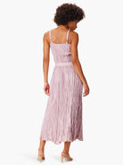Mauve sleeveless midi dress, featuring an all-over vertical crinkle texture.