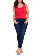 Red ribbed knit scoop neck tank top.