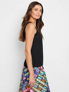 Black bubble knit sleeveless tank top.