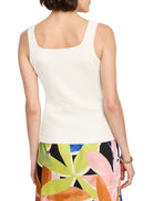 Cream bubble knit tank with a square back neckline and thick straps.