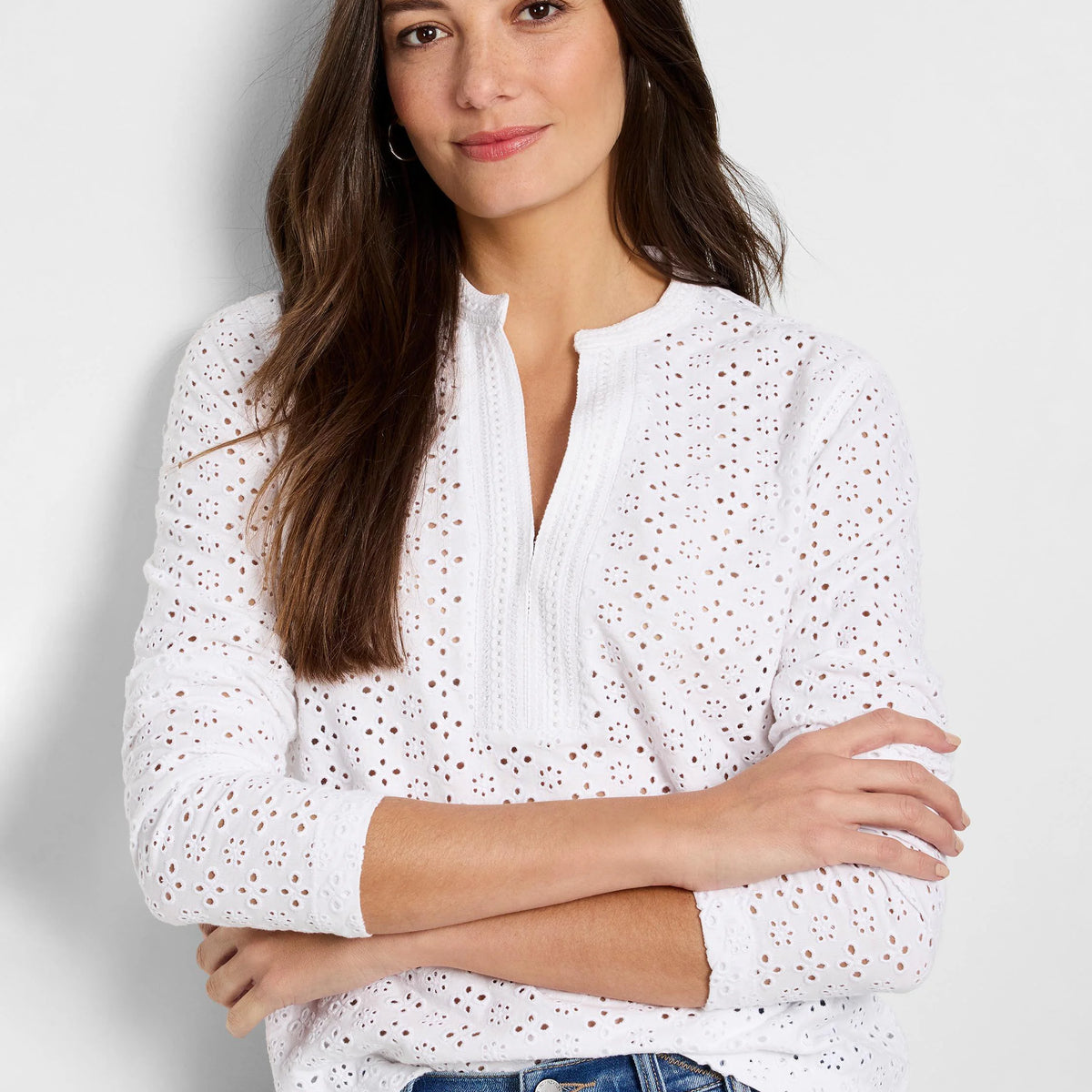 Knit Eyelet Split Neck Top | NIC+ZOE