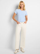 Light blue crew neck t-shirt with short sleeves.