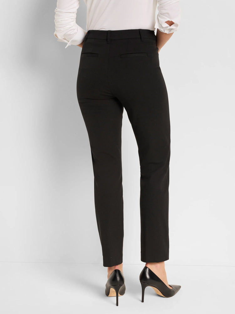 Black straight pants, modeled from behind. Features belt loops and two back welt pockets.