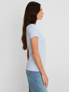 Fitted light blue ribbed short sleeve crew neck tee.
