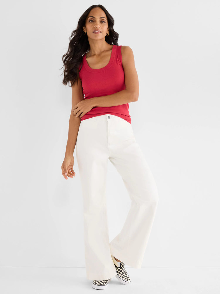 Bright red ribbed knit scoop tank top.