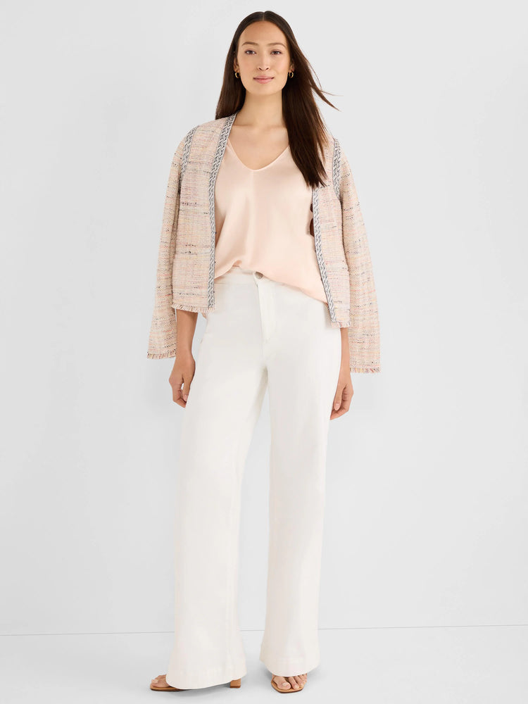 Blush pink, glossy woven scoop neck tank.