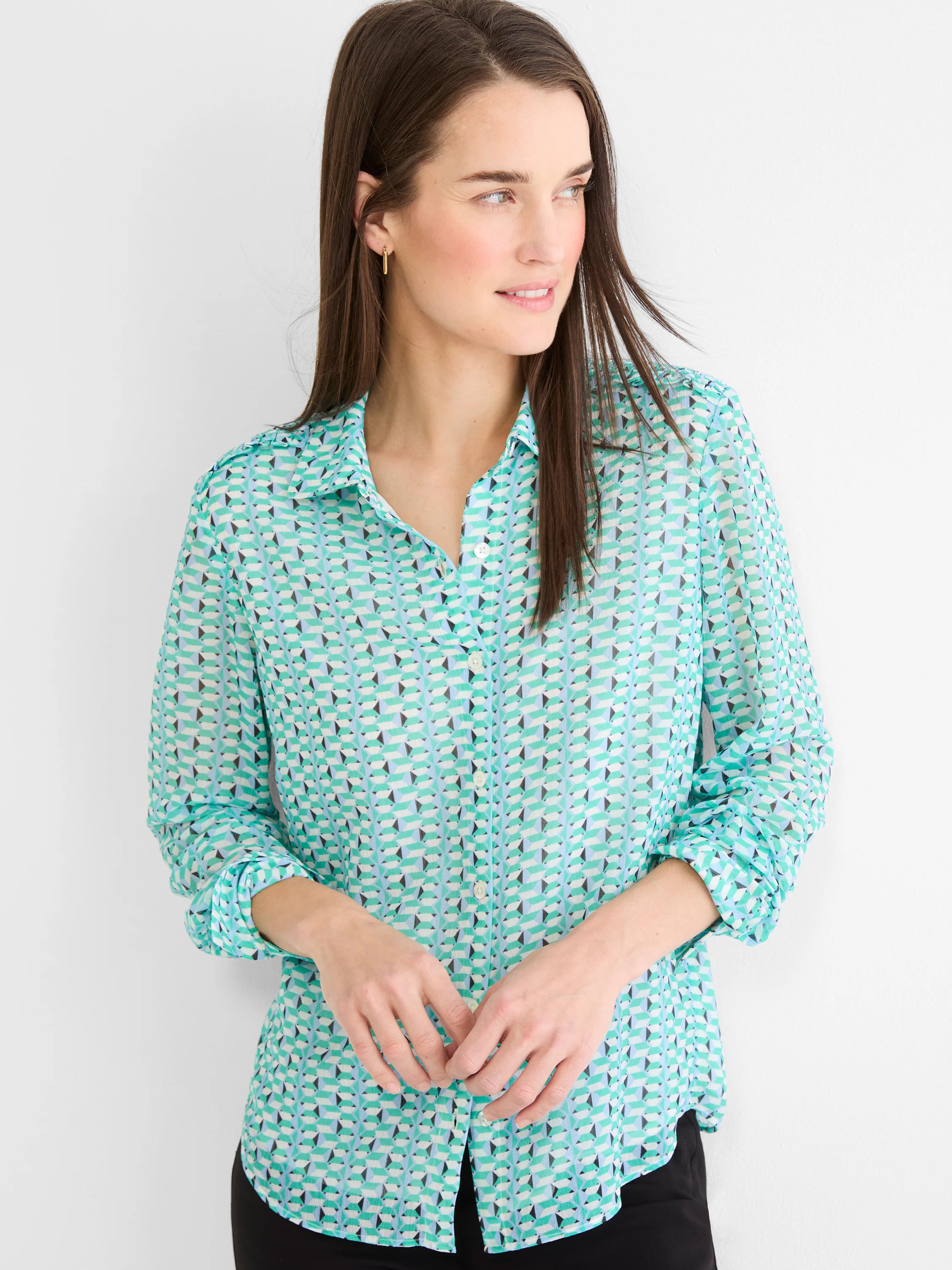Geo Steps Chiffon Shirt in Gri
