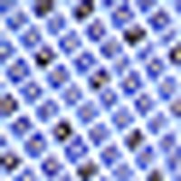 Diagonal grid of blurry blue squares on white. Some squares show dark blue/brown spots, like a wo...