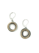 Silver leverback earrings.  Double looped design in gold and dark gray metallic wire.
